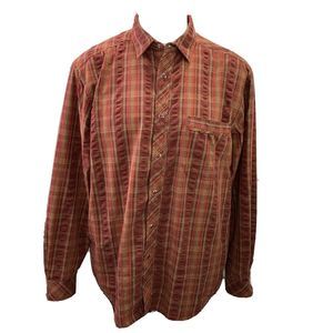 Vtg REI Western Shirt  Rust Brown Plaid Pearl Snap